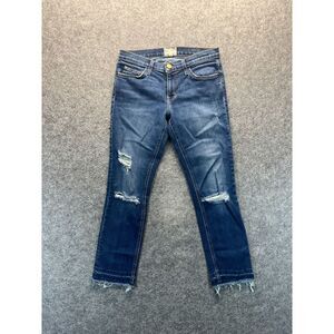 Current Elliott Jeans Women's 25 Slim Straight Distressed Blue Raw Hem Stretch